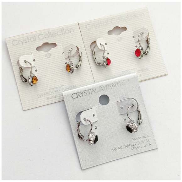 Trio of Mini Swarovski Crystal Halo Leverback Earrings - Picture 1 of 2